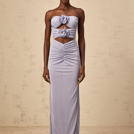 Laila Purple 3D Petal Corset Lavender Maxi Dress