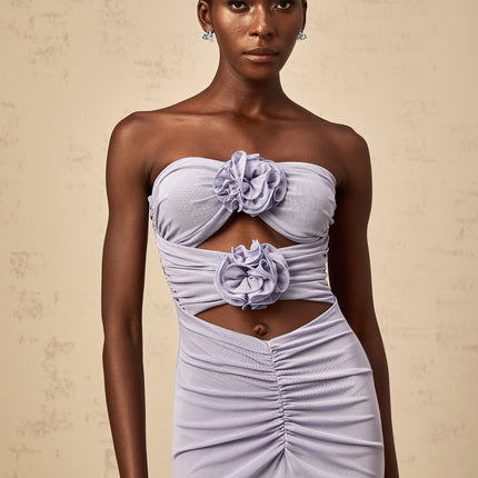 Laila Purple 3D-Petal Corset Lavender Maxi Dress