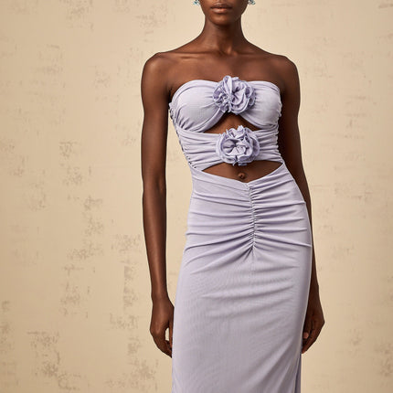 Laila Purple 3D Petal Corset Maxi Dress Lavender Terylene Fiber