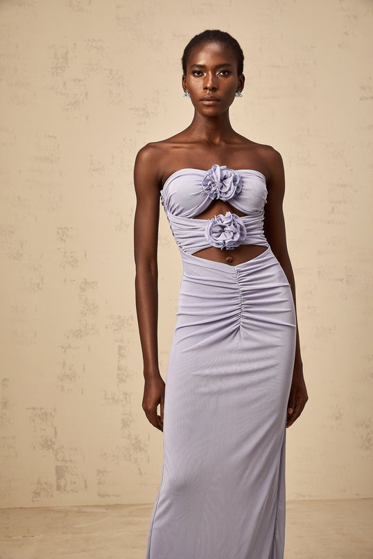 Laila Purple 3D Petal Corset Maxi Dress Lavender Terylene Fiber