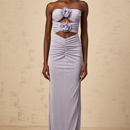Laila Purple 3D-Petal Corset Maxi Dress
