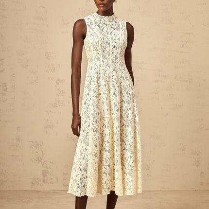 Lainey Midi Dress Flared Hem Neutrals Beige Terylene Fiber Composition