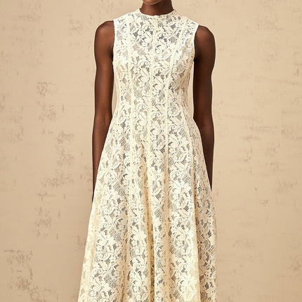 Lainey Midi Dress Flared Hem Neutrals