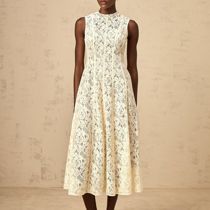 Lainey Midi Dress Flared Hem Neutrals