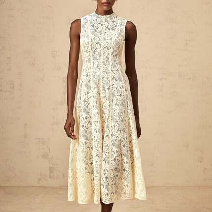 Lainey Midi Dress Flared Hem in Neutrals