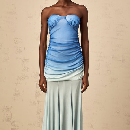 Lana Blue Mesh Gradient Bodycon Midi Dress