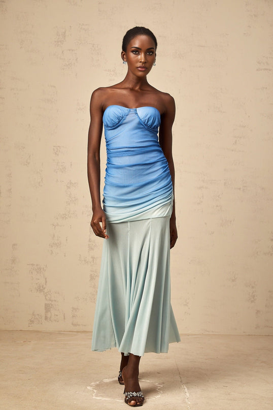 Lana Blue Mesh Gradient Midi Dress