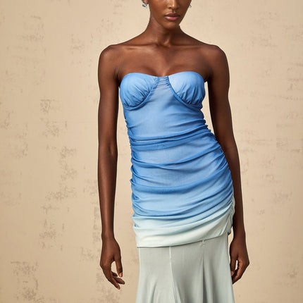 Lana Blue Mesh Gradient Midi Dress