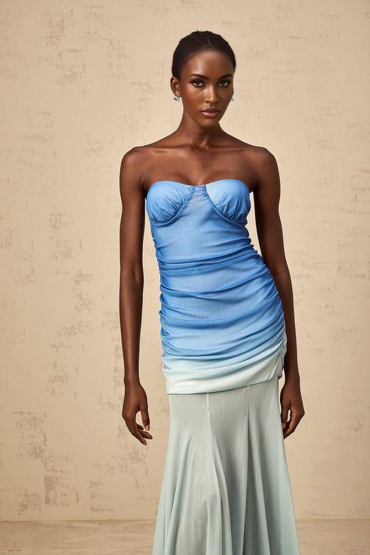 Lana Blue Mesh Gradient Midi Dress