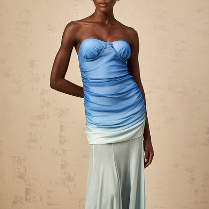 Lana Blue Mesh Gradient Midi Dress