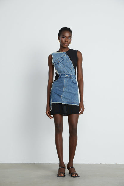 Lana denim patchwork sleeveless dress