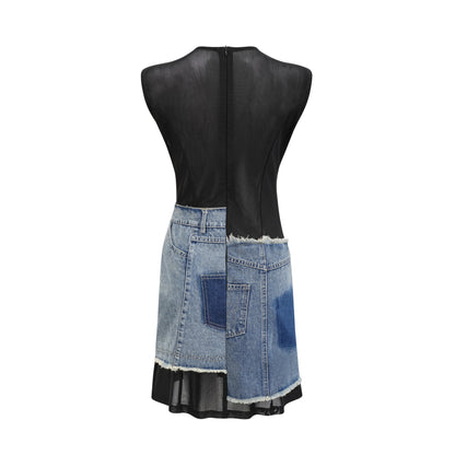 Lana denim patchwork sleeveless dress