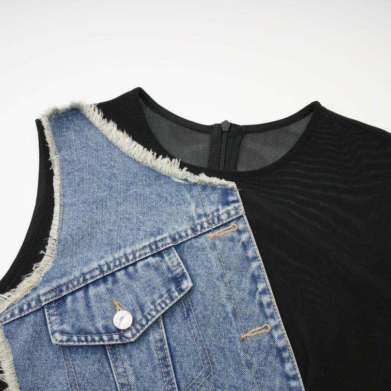 Lana denim patchwork sleeveless dress