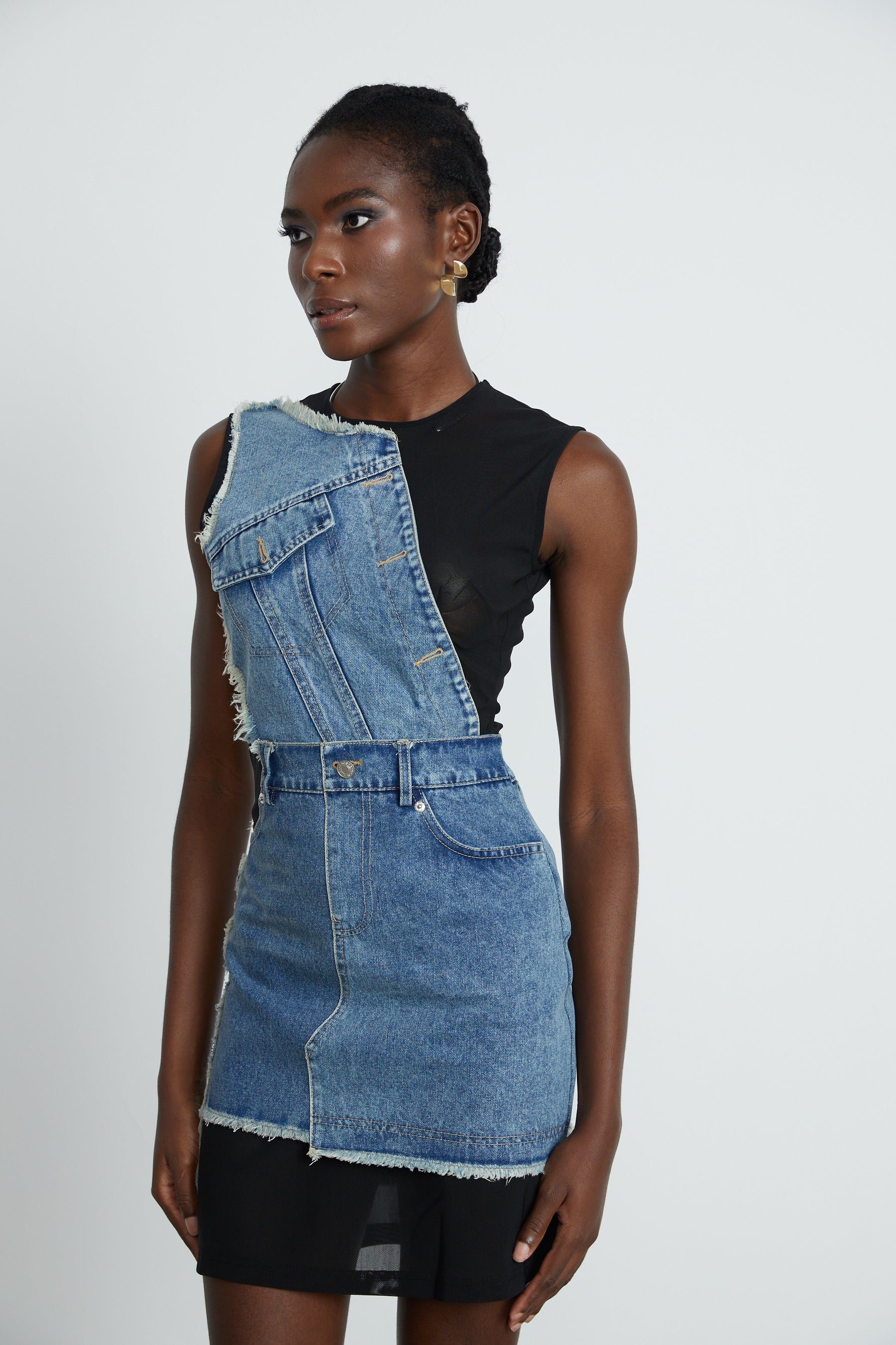 Lana denim patchwork sleeveless dress