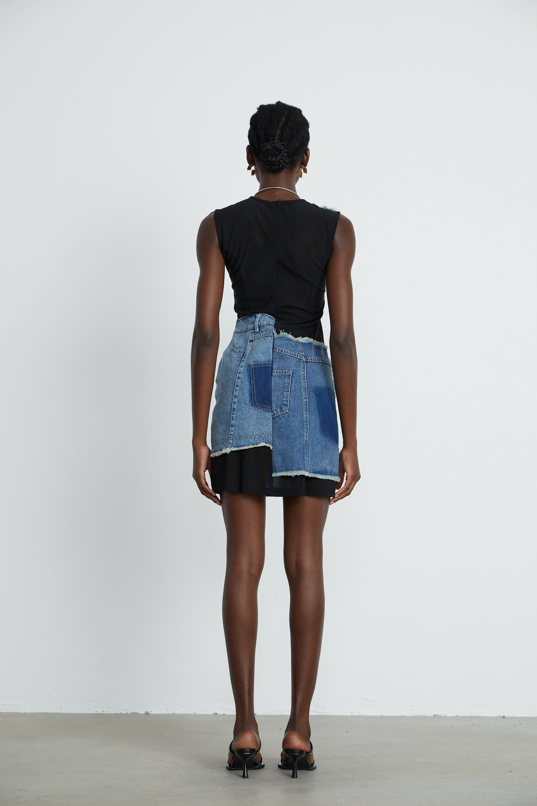 Lana denim patchwork sleeveless dress