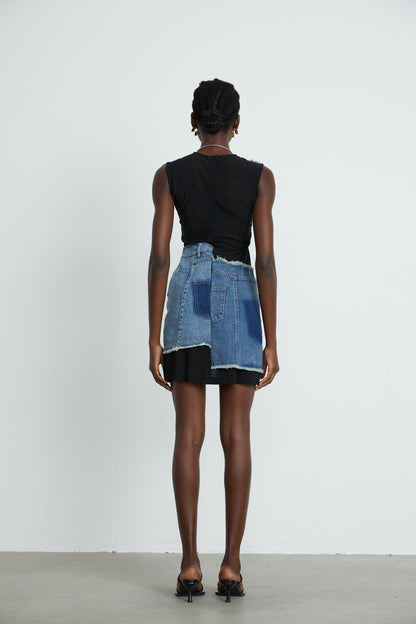 Lana denim patchwork sleeveless dress