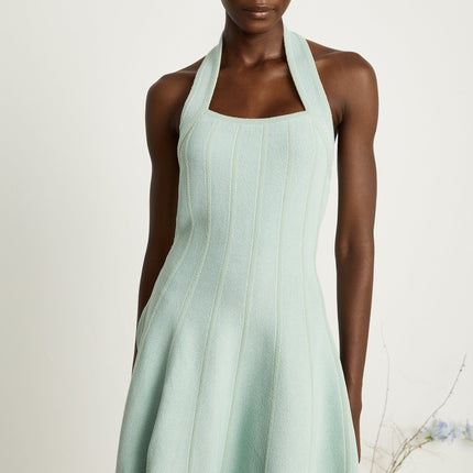Lana Light Green Knitted Halter Neck Flared Mini Dress