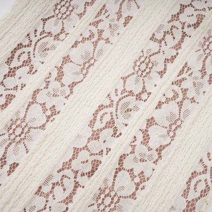 Lana Maxi Dress in Neutrals Floral Lace Train Off-Shoulder Flared Cuffs Cut-Out Detailing Rear Zip Fastening 60% Cotton 35% Terylene 5% Spandex