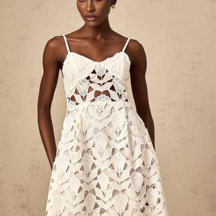 Lana White Guipure Lace Midi Dress with Cutout Detailing