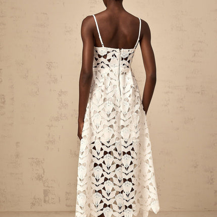 Lana White Guipure Lace Midi Dress with Cutout Detailing