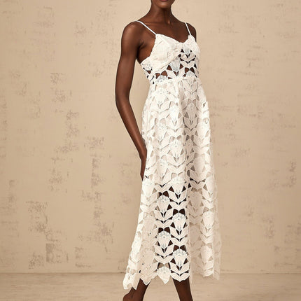 Lana White Guipure Lace Midi Dress with Cutout Detailing