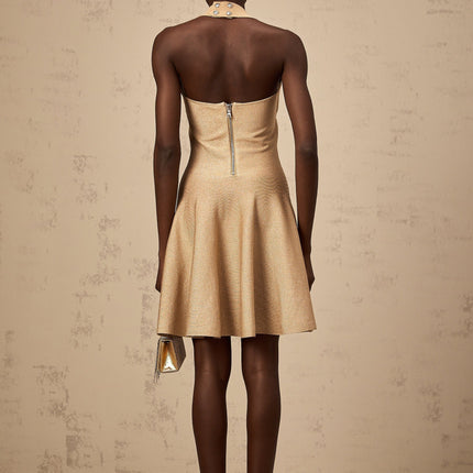 Landry Neutrals Halterneck Mini Dress with Crystal Embellishments
