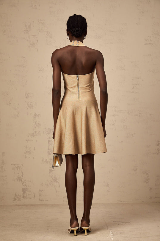 Landry Neutrals Halterneck Mini Dress with Crystal Embellishments