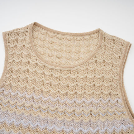 Laney Midi Dress in Neutrals ribbed-knitted texture sleeveless round neck silhouette contrasting colors ribbed trim versatile addition to wardrobe 55% Polyester 29% Cotton 16% Spandex