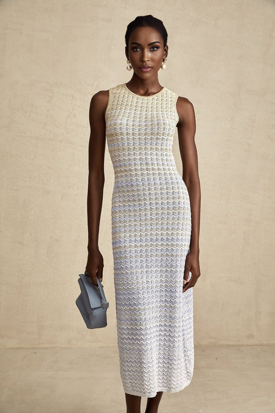 Laney Neutrals Ribbed Knit Midi Dress