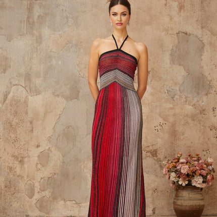 Laney Red Metallic Striped Maxi Dress