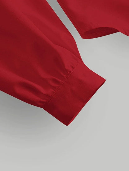 Lantern Sleeve Button Front Slim Fit Red ShirtLong Sleeve Tops
