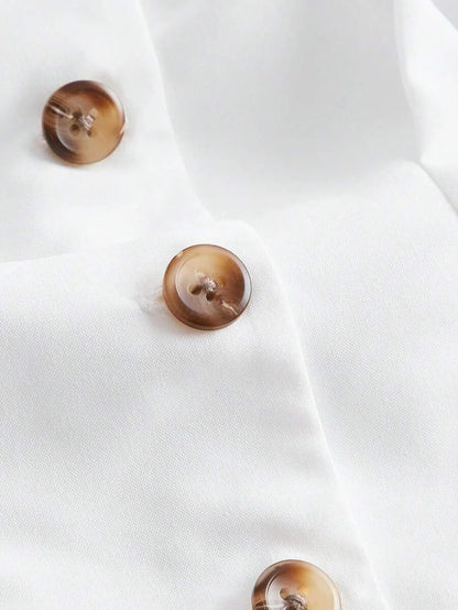 Lapel Collar Puff Sleeve Button Front Crop BlouseShort Sleeve Tops