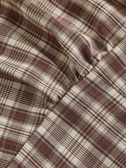 Lapel Front Ruffle Retro Plaid Shirt Going Out Shirt Bohemian Shirt Womens Holiday WearBeach