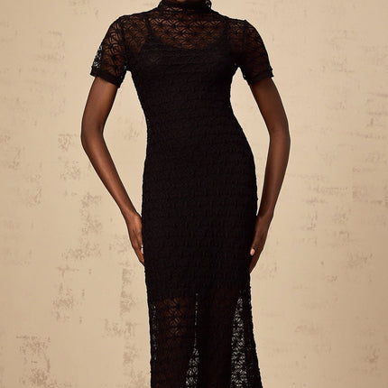 Laura Black Crochet Knit Midi Dress
