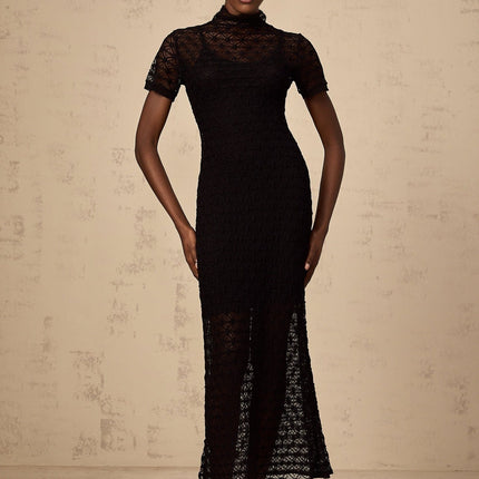 Laura Black Crochet Knit Midi Dress