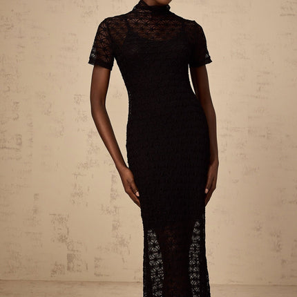 Laura Black Crochet Knit Midi Dress