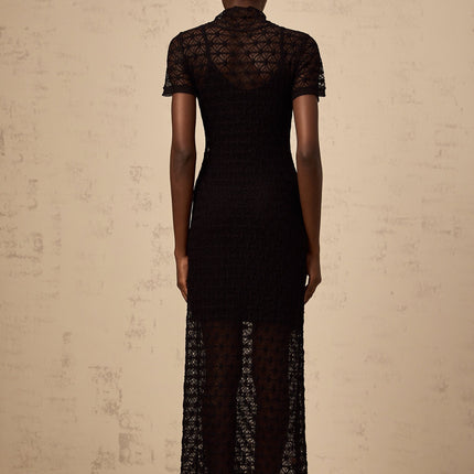 Laura Black Crochet Knit Midi Dress