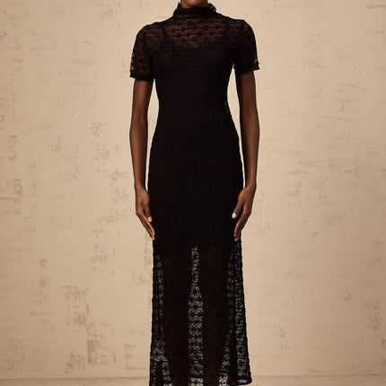 Laura Black Crochet Knit Midi Dress