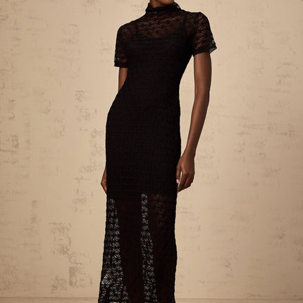 Laura Black Crochet Knit Midi Dress