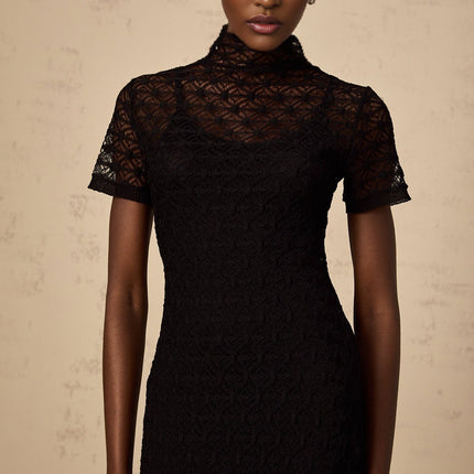 Laura Black Crochet Knit Midi Dress