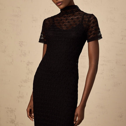 Laura Black Crochet Knit Midi Dress