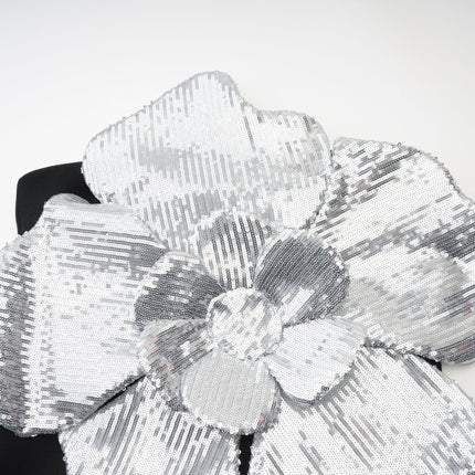 Laura Black Silver Sequin Flower Glamour Mini Dress