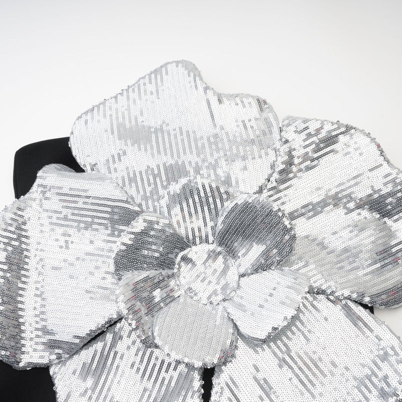 Laura Black Silver Sequin Flower Glamour Mini Dress