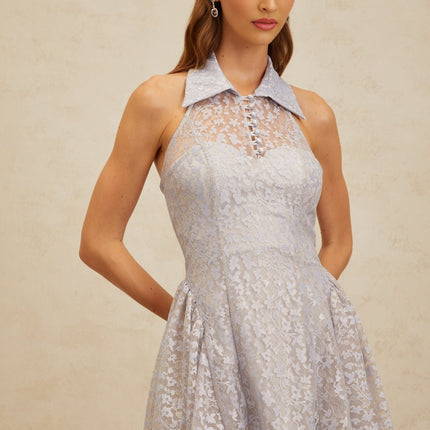Laura Blue Halterneck Lace Mini Dress