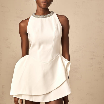 Laura White Crystal Embellished Mini Dress