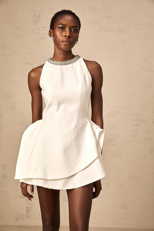 Laura White Crystal Embellished Mini Dress