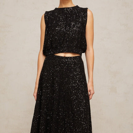 Lauretta Black Knit Sequined Vest and Skirt Ensemble