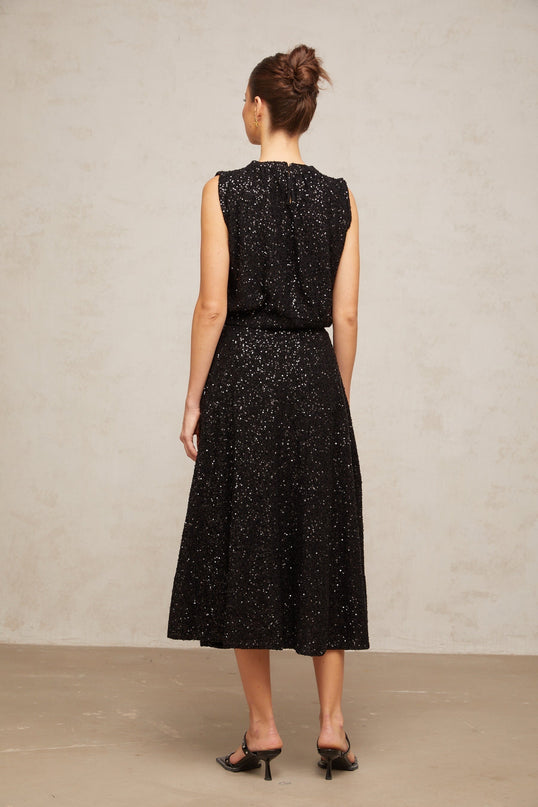 Lauretta Black Knit Sequined Vest and Skirt Ensemble