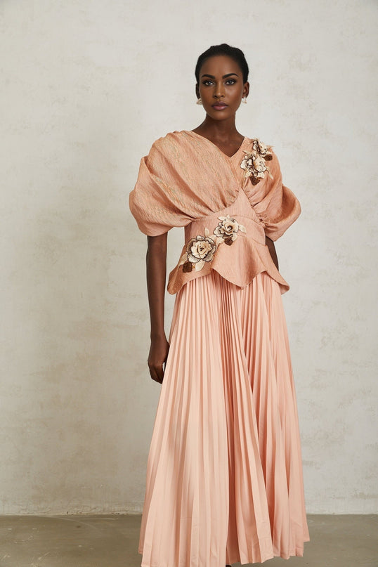 Lauretta Pink Floral Embroidered Maxi Dress