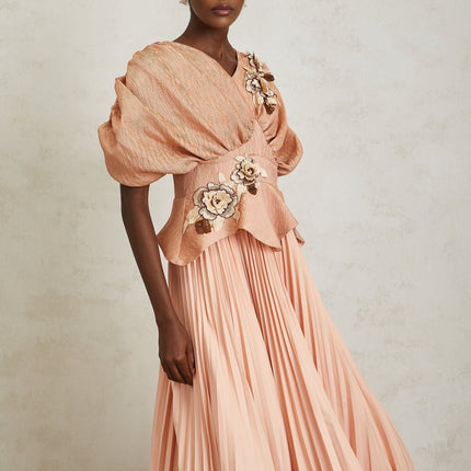 Lauretta Pink Floral Embroidered Maxi Dress